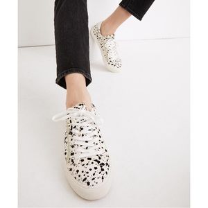 MADEWELL Sidewalk Low-Top Sneakers Spatter Painted Calf Hair + Mint Leather NIB